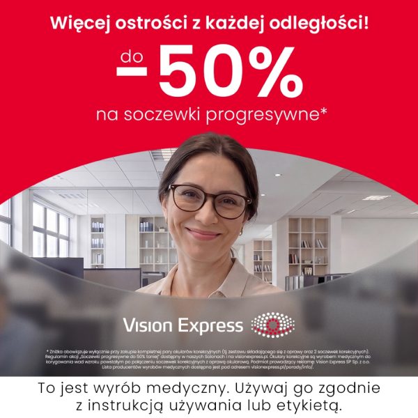 grafika promocyjna Vision Express -50% na soczewki progresywne
